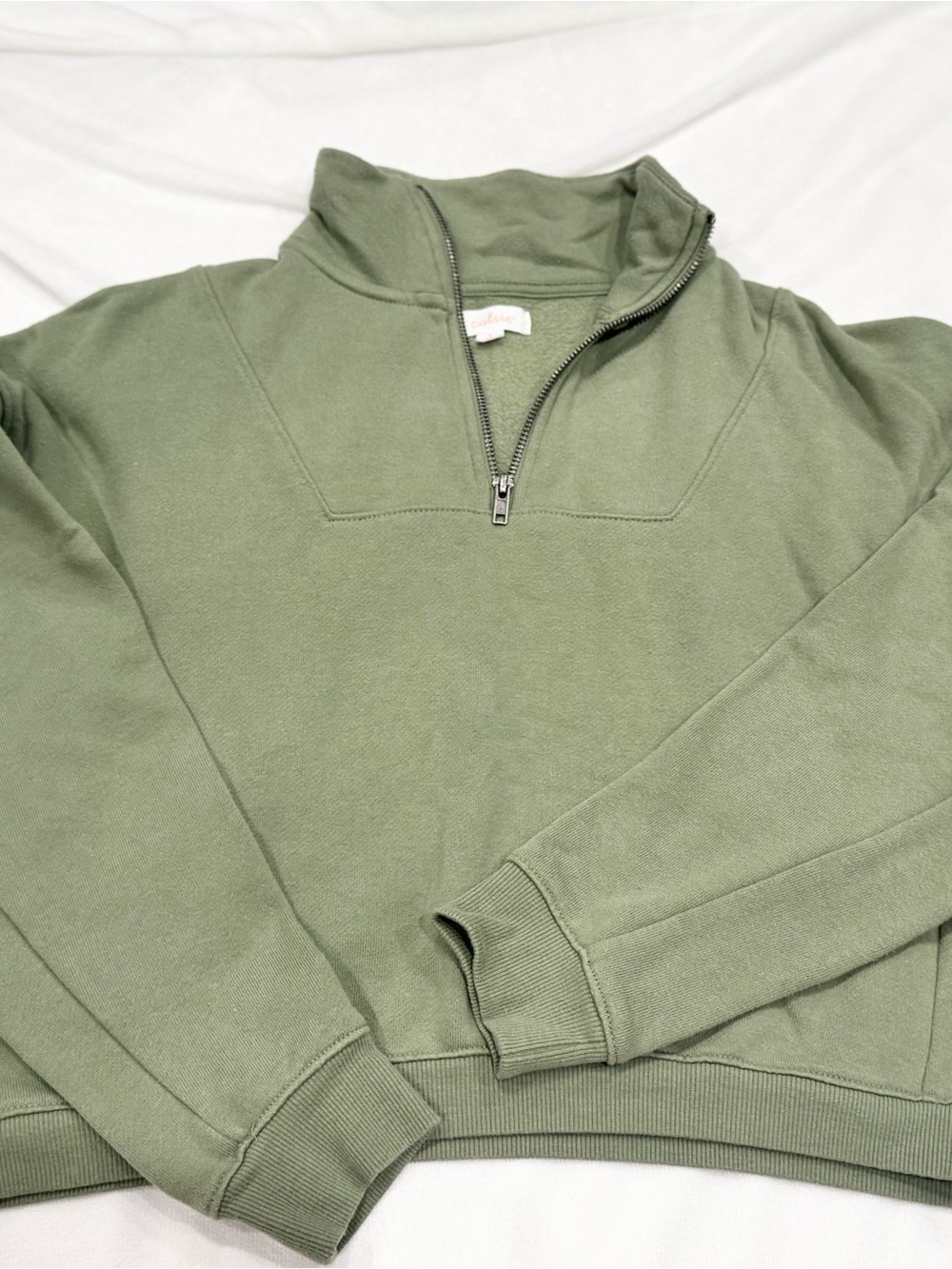Women's Olive Quarter-Zip Cropped Pullover Sweater